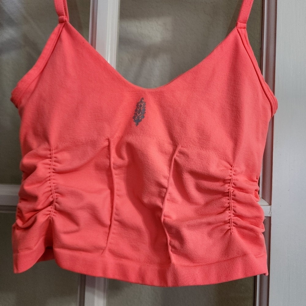 Free People Movement XS/S Coral Longline Bralette Crop Tank Ruched Built In Bra - Picture 6 of 11